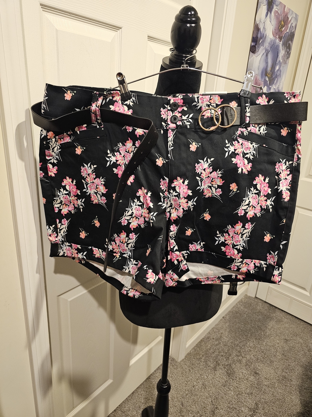 torrid Black Floral High-Rise Jean Shorts with Pink Blossoms